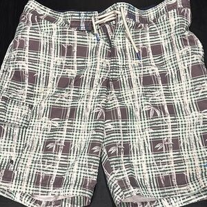 Tommy Bahama Gray and White Plaid Swim Trunks